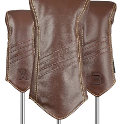 Sun Mountain Golf Leather Head Covers -GOLF CLUB COVERS Sales LeatherHeadcoversBrown Khaki Stripe