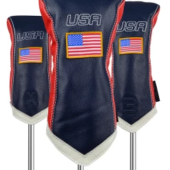 Sun Mountain Golf Leather Head Covers -GOLF CLUB COVERS Sales LeatherHeadcoversNavy Red White
